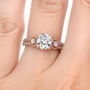 Three-Stone Layered Halo Ring 14K Rose Gold